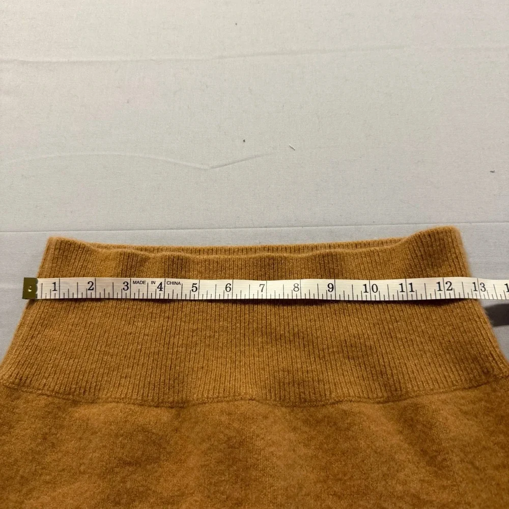 Unsubscribed Cashmere Blend Knit Midi Skirt Camel Brown XL High Waist Side Slit - Picture 5 of 8